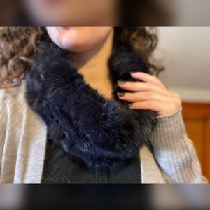Black Infinity Genuine Rabbit Fur Scarf